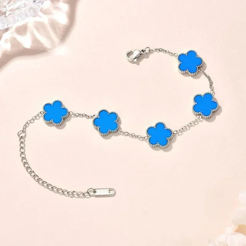 Lucky Clover Women's Hand Bracelets Double Sided Flowers Jewellery