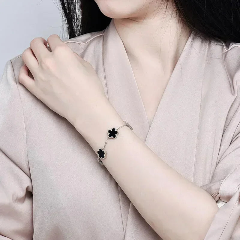Lucky Clover Women's Hand Bracelets Double Sided Flowers Jewellery
