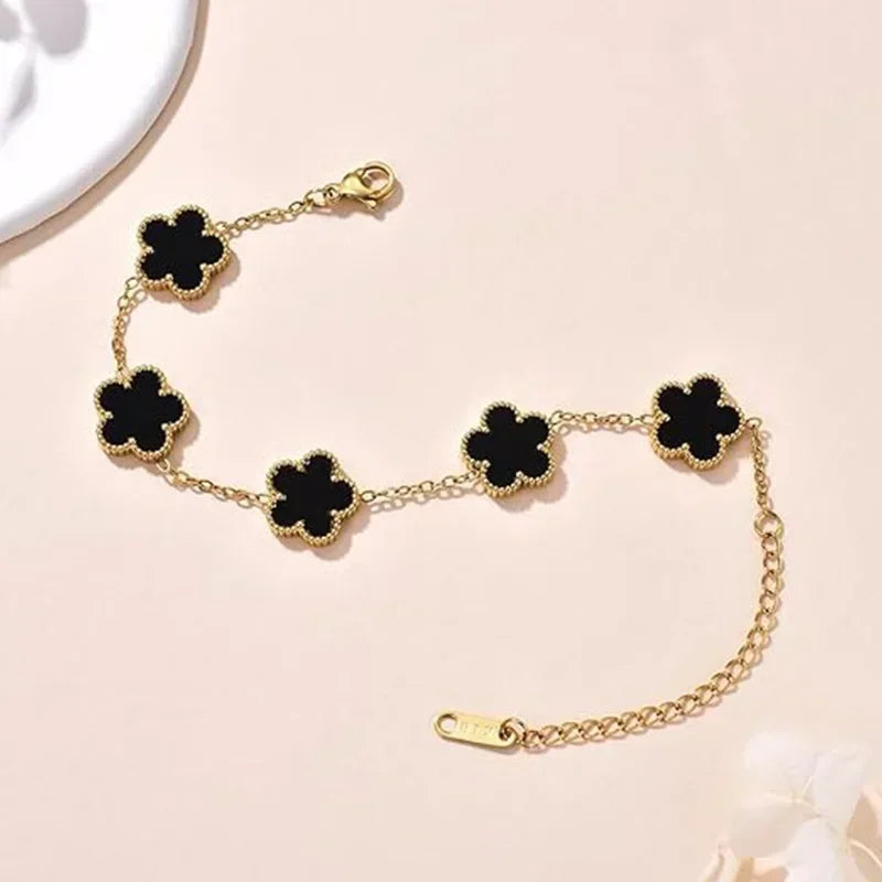 Lucky Clover Women's Hand Bracelets Double Sided Flowers Jewellery