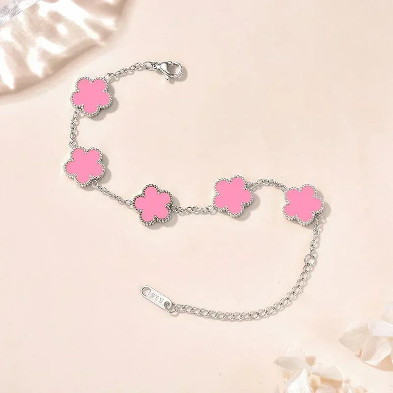 Lucky Clover Women's Hand Bracelets Double Sided Flowers Jewellery