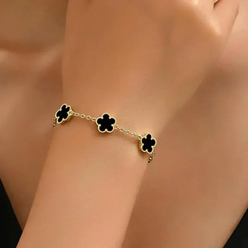 Lucky Clover Women's Hand Bracelets Double Sided Flowers Jewellery