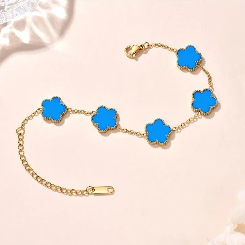 Lucky Clover Women's Hand Bracelets Double Sided Flowers Jewellery