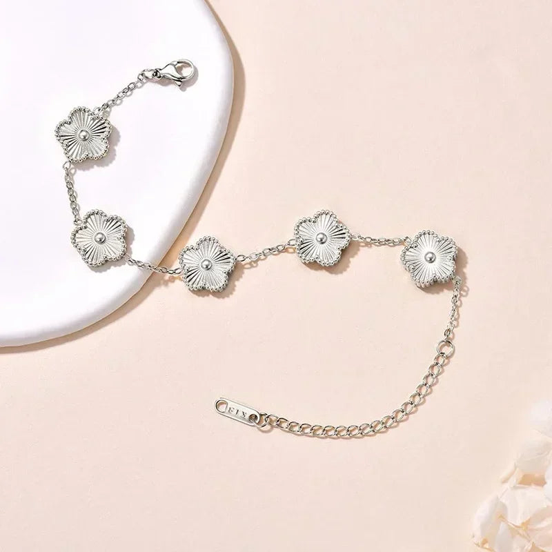 Lucky Clover Women's Hand Bracelets Double Sided Flowers Jewellery