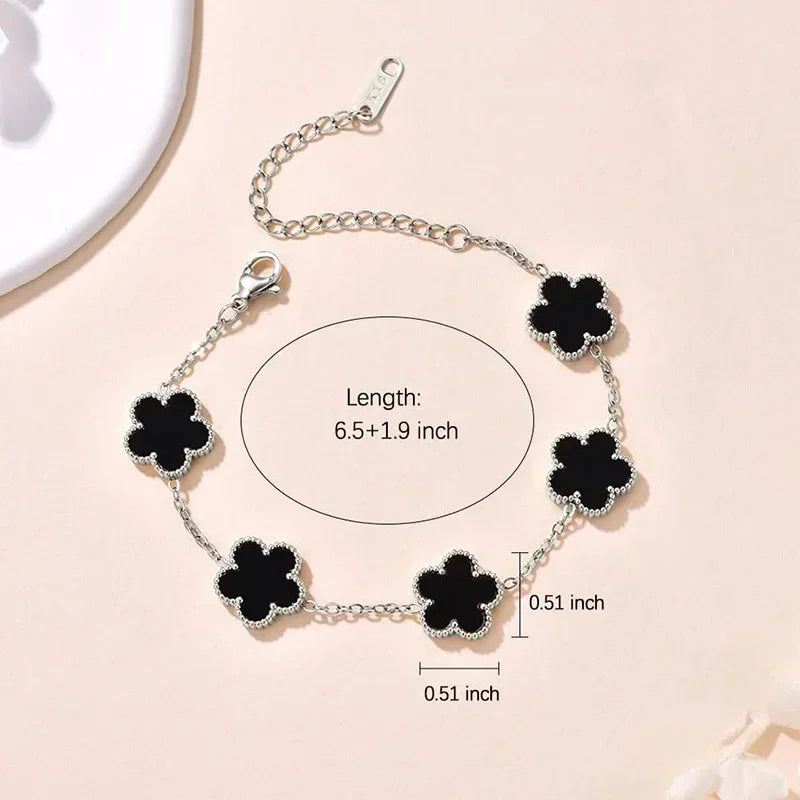 Lucky Clover Women's Hand Bracelets Double Sided Flowers Jewellery