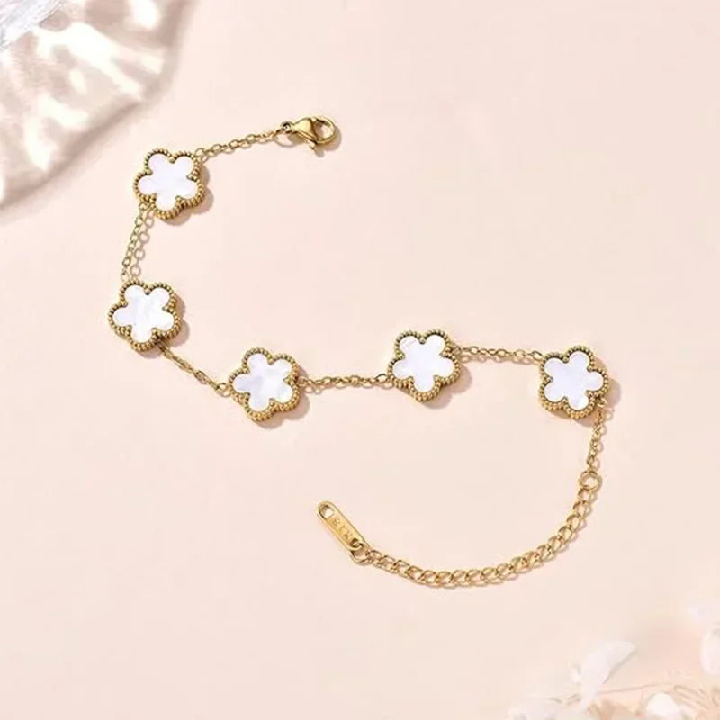 Lucky Clover Women's Hand Bracelets Double Sided Flowers Jewellery