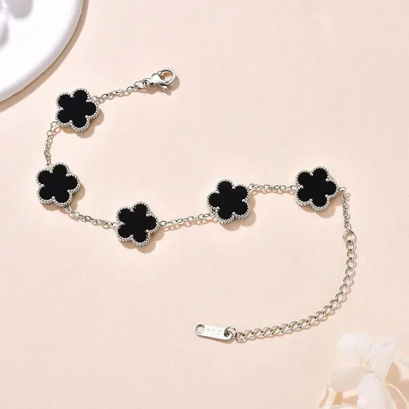 Lucky Clover Women's Hand Bracelets Double Sided Flowers Jewellery