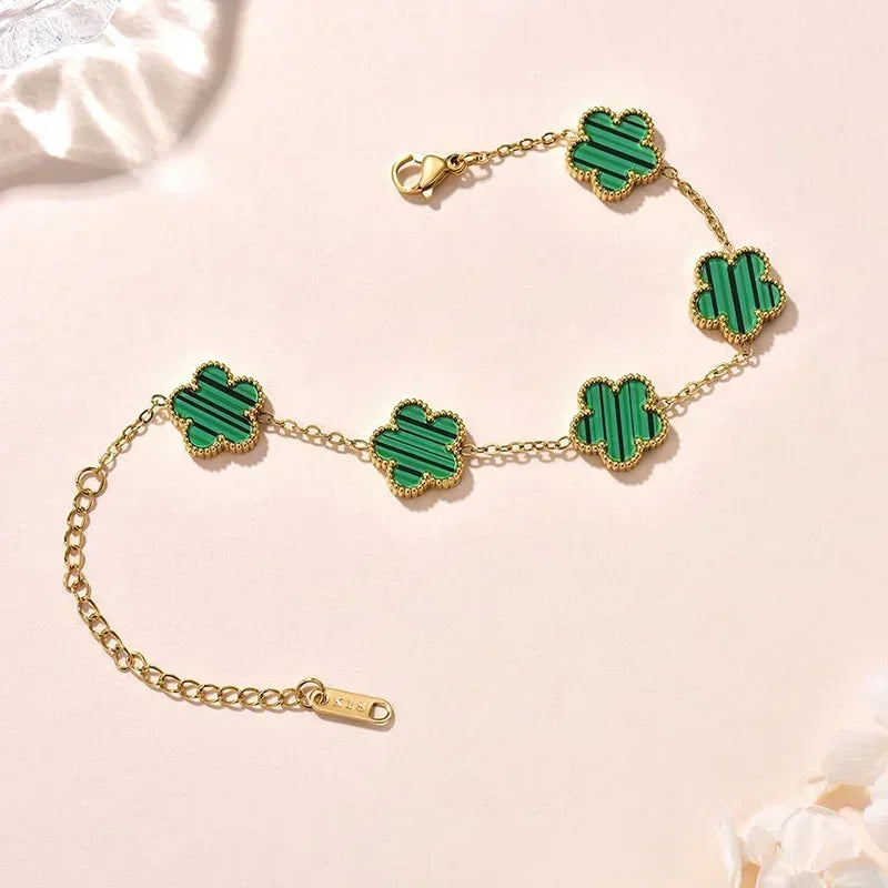 Lucky Clover Women's Hand Bracelets Double Sided Flowers Jewellery