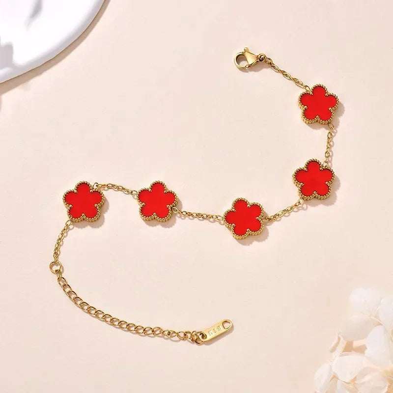 Lucky Clover Women's Hand Bracelets Double Sided Flowers Jewellery