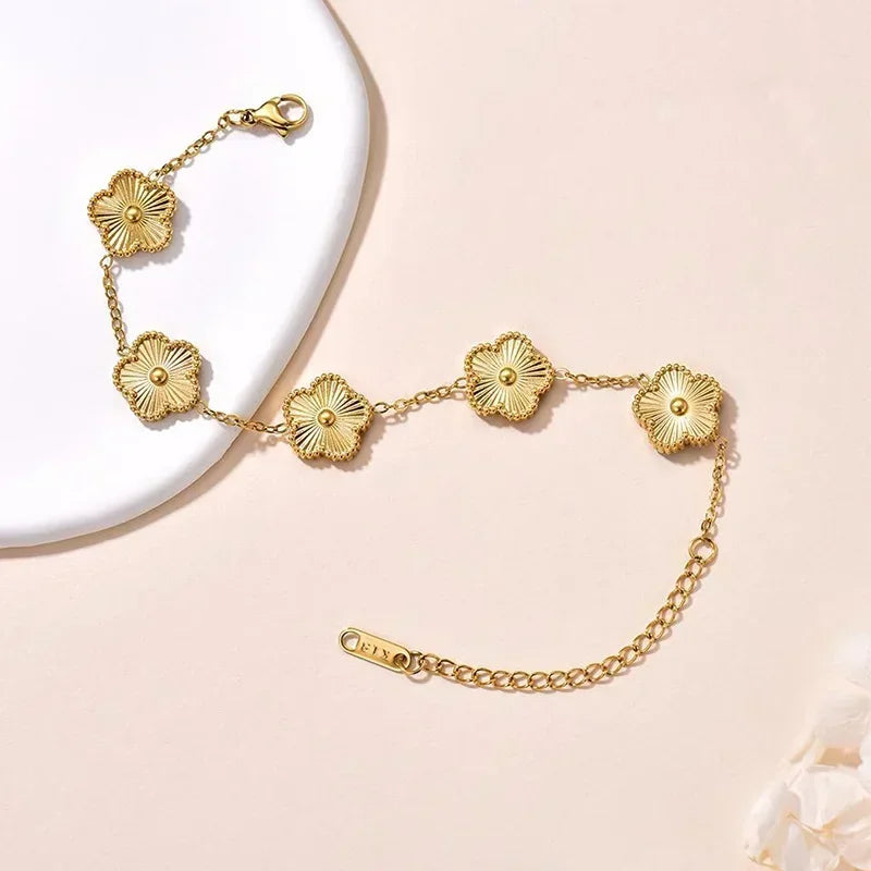 Lucky Clover Women's Hand Bracelets Double Sided Flowers Jewellery