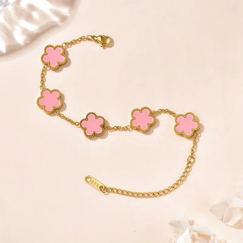 Lucky Clover Women's Hand Bracelets Double Sided Flowers Jewellery