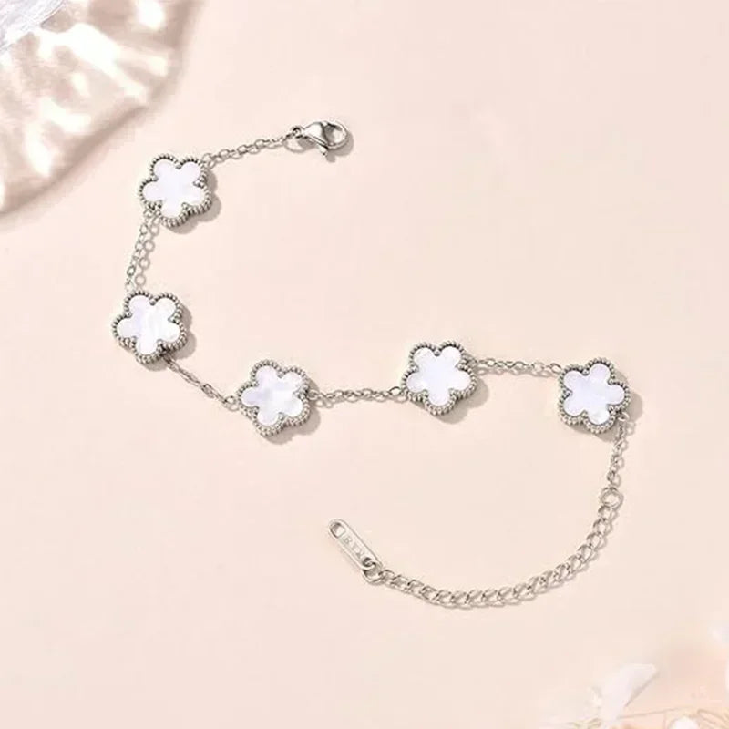 Lucky Clover Women's Hand Bracelets Double Sided Flowers Jewellery