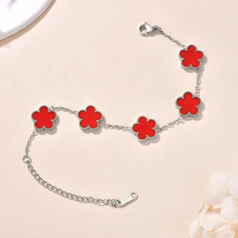 Lucky Clover Women's Hand Bracelets Double Sided Flowers Jewellery