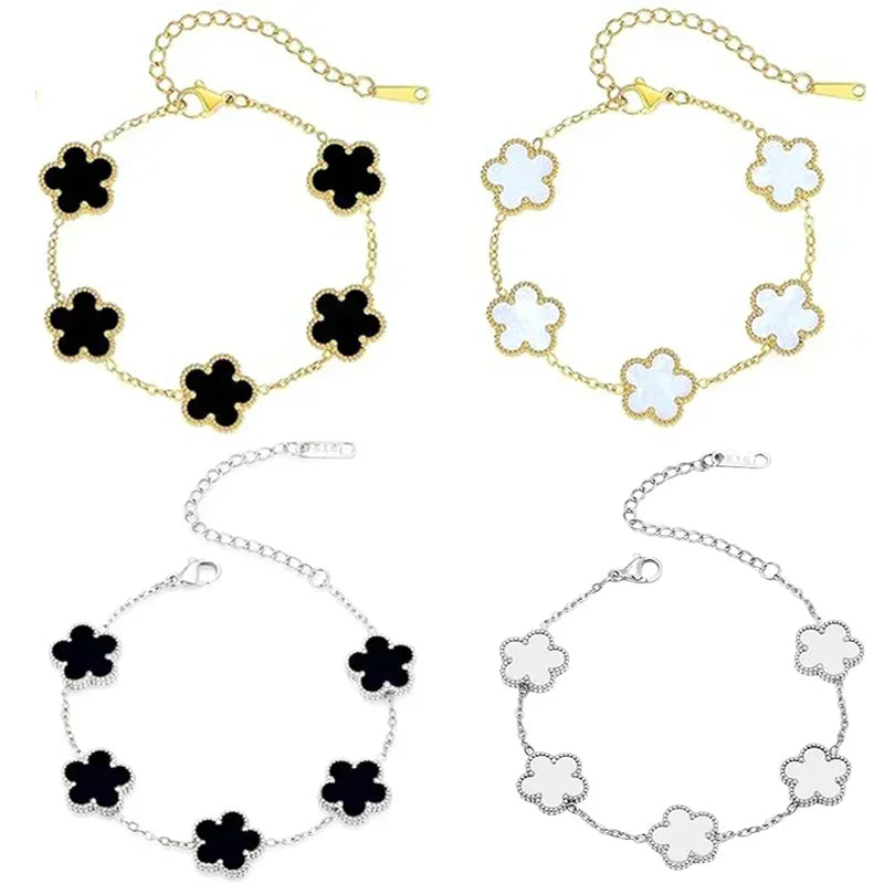 Lucky Clover Women's Hand Bracelets Double Sided Flowers Jewellery