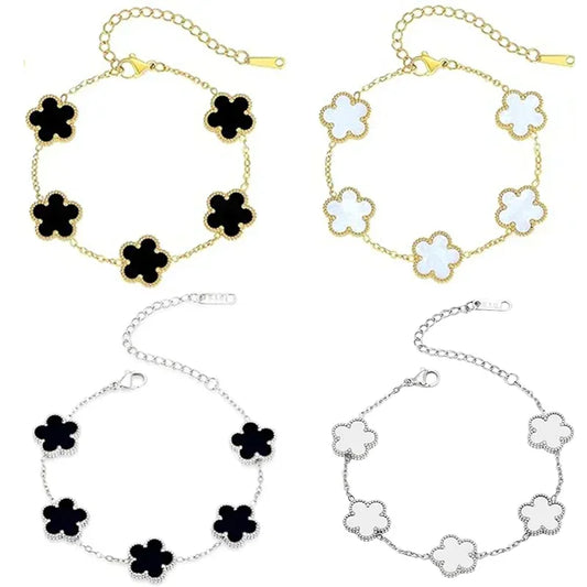 Lucky Clover Women's Hand Bracelets Double Sided Flowers Jewellery