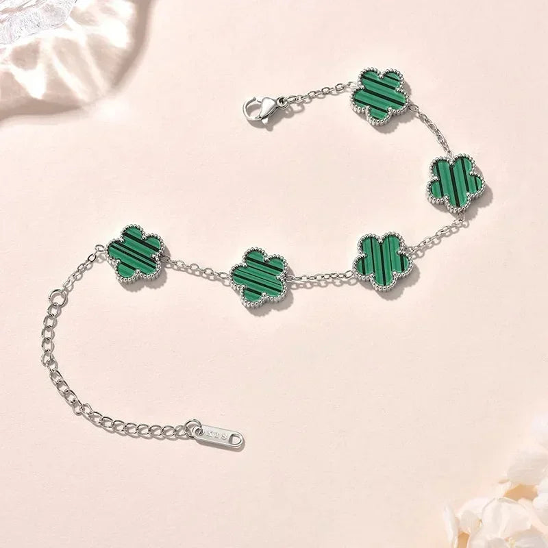 Lucky Clover Women's Hand Bracelets Double Sided Flowers Jewellery